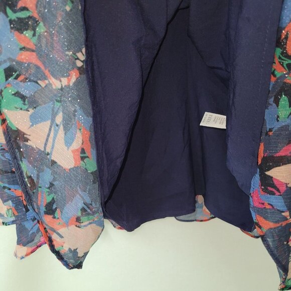 Harlyn Dress Womens M Blue Metallic Abstract Ruffled Lined V-Neck Flutter Sleeve - Picture 6 of 16